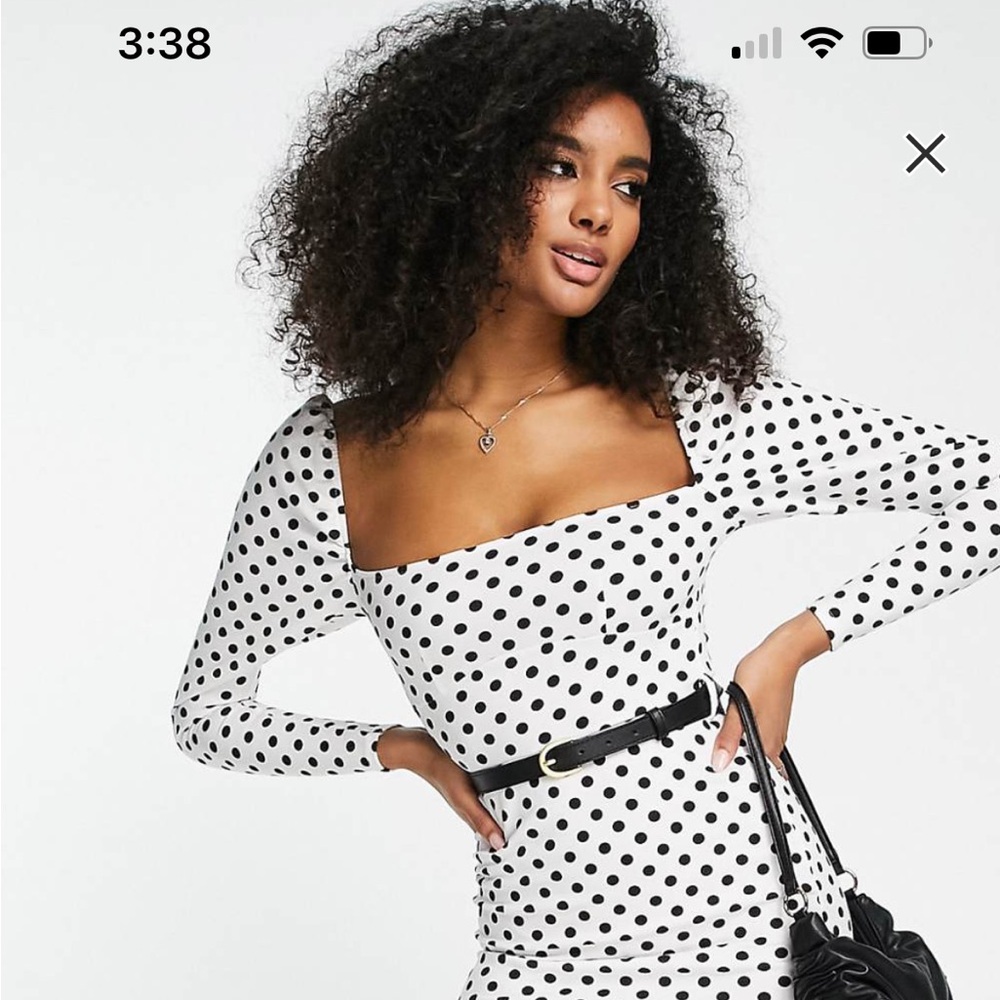 Black and white midi polka dot bodycon dress